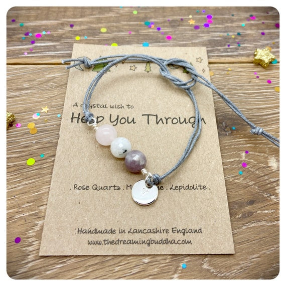 Mental Health Healing Bracelet, Friend Positive Support Gift, Personalised Real Crystal Friendship Jewellery, Anxiety Stone Anklet