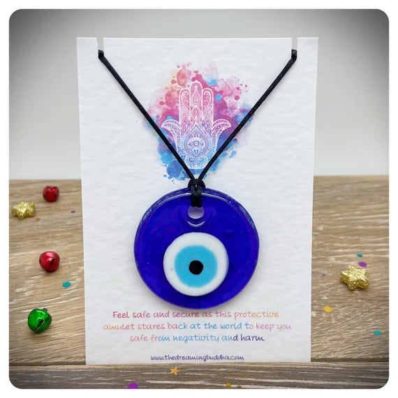 Oversized Evil Eye Necklace, Large Turkish Blue Eye Pendant, Adjustable Nazar Glass Eye Jewellery, Personalised Evil Eye Necklace