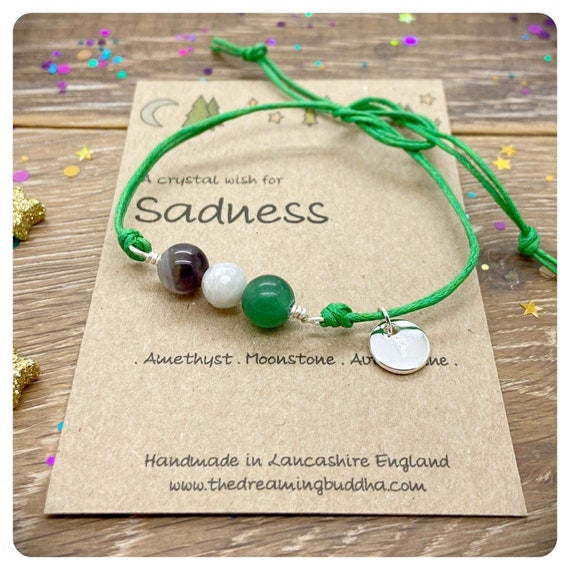 Sadness Crystal Bracelet, Emotional Support Gift, This Too Shall Pass, Postal Hug Card, Grief Loss Bracelet, SAD Bracelet, Healing Gemstones