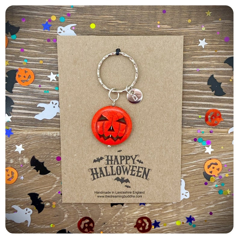 Halloween Pumpkin Keychain, Witch Wizard Keyring Gift, Personalised Jack O Lantern Keychain
