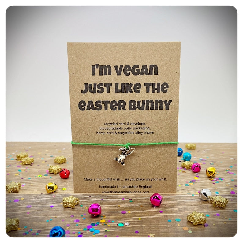 Vegan Easter Gift, Vegan Bunny Wish Bracelet, Easter Rabbit Wish Bracelet, Environmental Easter Gift, Funny Bunny Easter Card