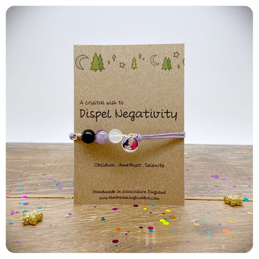 Bracelet For Negative Energy, Crystals To Dispel Negativity, Genuine Healing Gemstones, Fear Friendship Gift, Positive Wish Bracelet