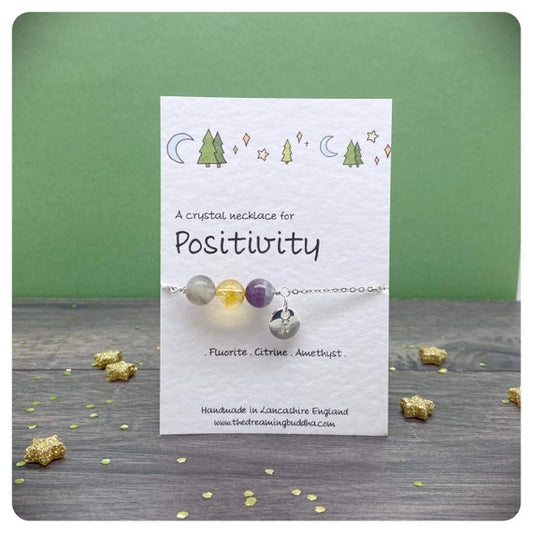 Positive Mindset Necklace, Crystals For Positivity, Believe in Yourself Card, Healing Well-being Jewellery, Mental Health Friendship Gift