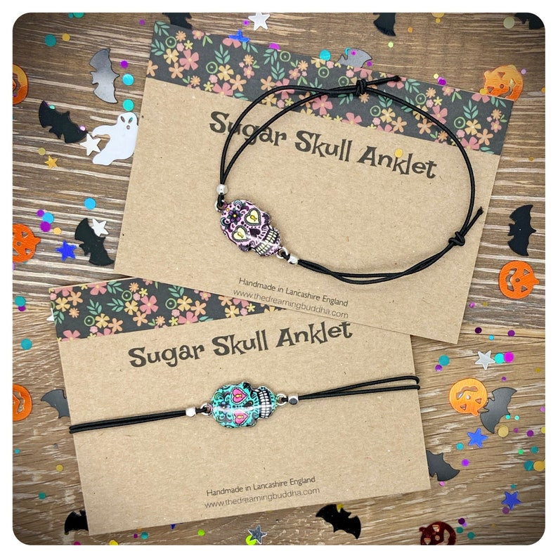 Sugar Skull Anklet, Candy Skull Ankle Bracelet, Christmas Goth Gift, Pretty Metal Gift For Her