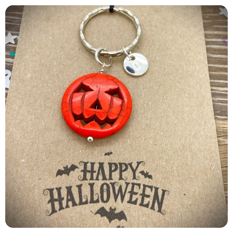 Halloween Pumpkin Keychain, Witch Wizard Keyring Gift, Personalised Jack O Lantern Keychain