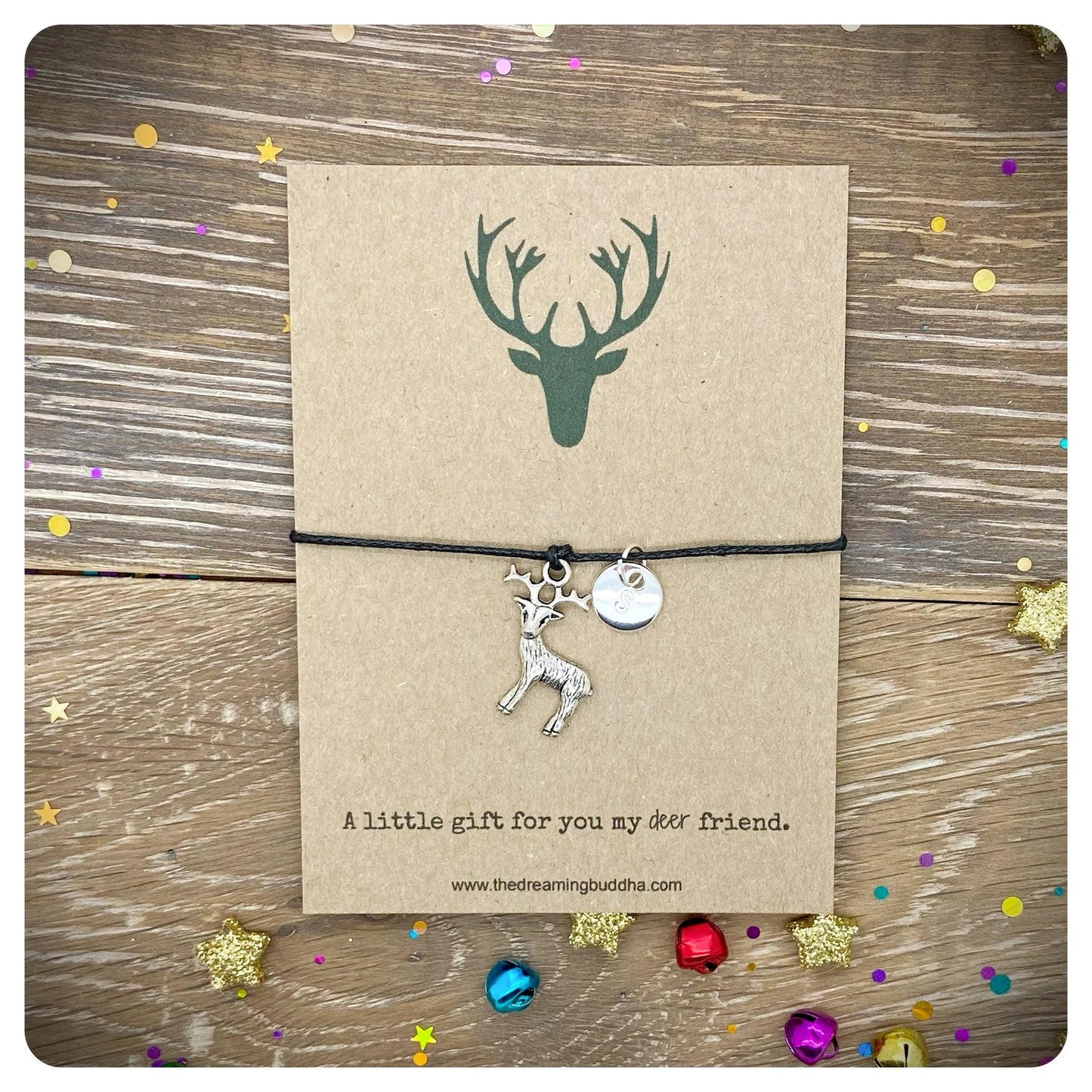 Deer Friend Card Wish Bracelet, Silver Stag Deer Charm Bracelet, Deer Friend Pun Card, Thinking Of You Gift