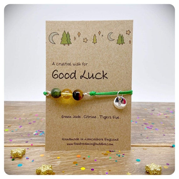 Good Luck Card, Good Fortune Gemstones, Good Luck Crystal Bracelet, Lucky Keepsake Jewellery, Thinking of You, Good Luck Exams