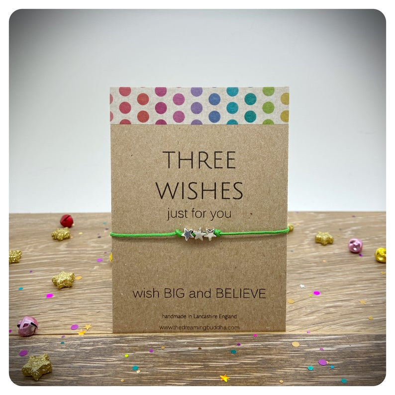 Three Wishes Wish Bracelet, Personalised Wish Bracelet, 3 Wishes, Thinking of You Gift, Three Wishes Cord Bracelet