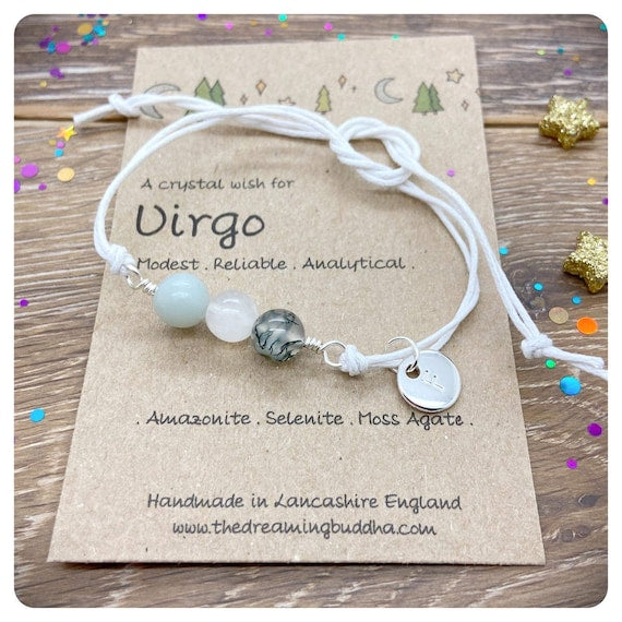 Virgo Zodiac Crystal Bracelet, Personalised Horoscope Birthday Card! Astrology Birthstone Anklet, Personalised Star Sign Gift