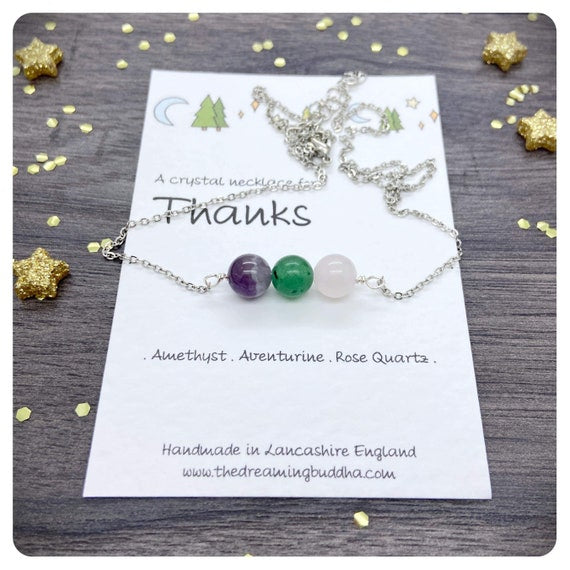 Thank You Crystal Necklace, So Thankful Greeting Card, Grateful To You Gift, Thank You Present, Appreciation Jewellery, Gratitude Crystals