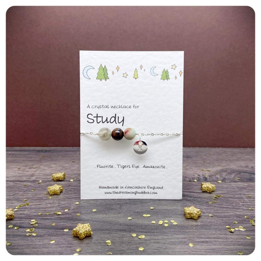 Crystal Bead Necklace For Study, Student Exam Revision Gift, Gemstones For Focus & Concentration, Personalised New Fresher Gift