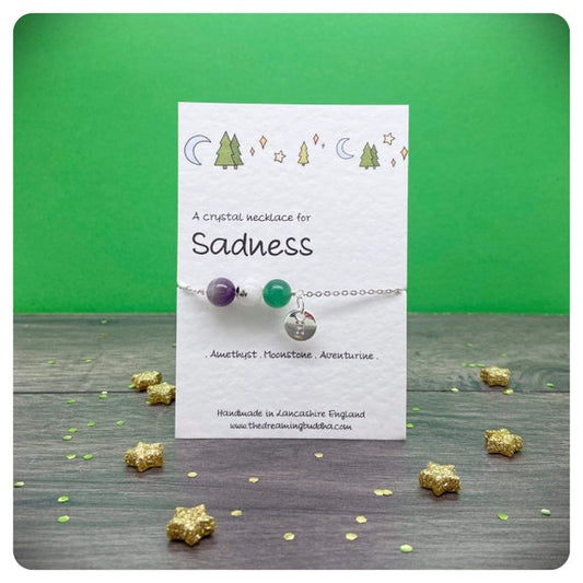 Personalised Sadness Crystal Necklace, Postal Hug Gift, Grief Loss Jewellery, Emotional Support Gift For Her, Teen Unhappiness Gift Card