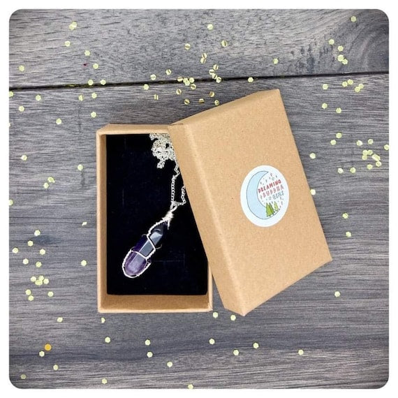 Amethyst Pendant Long Chain Necklace, Personalised Anxiety Crystal Gift, Thinking of You Jewellery, Protection Crystal Present, Letterbox