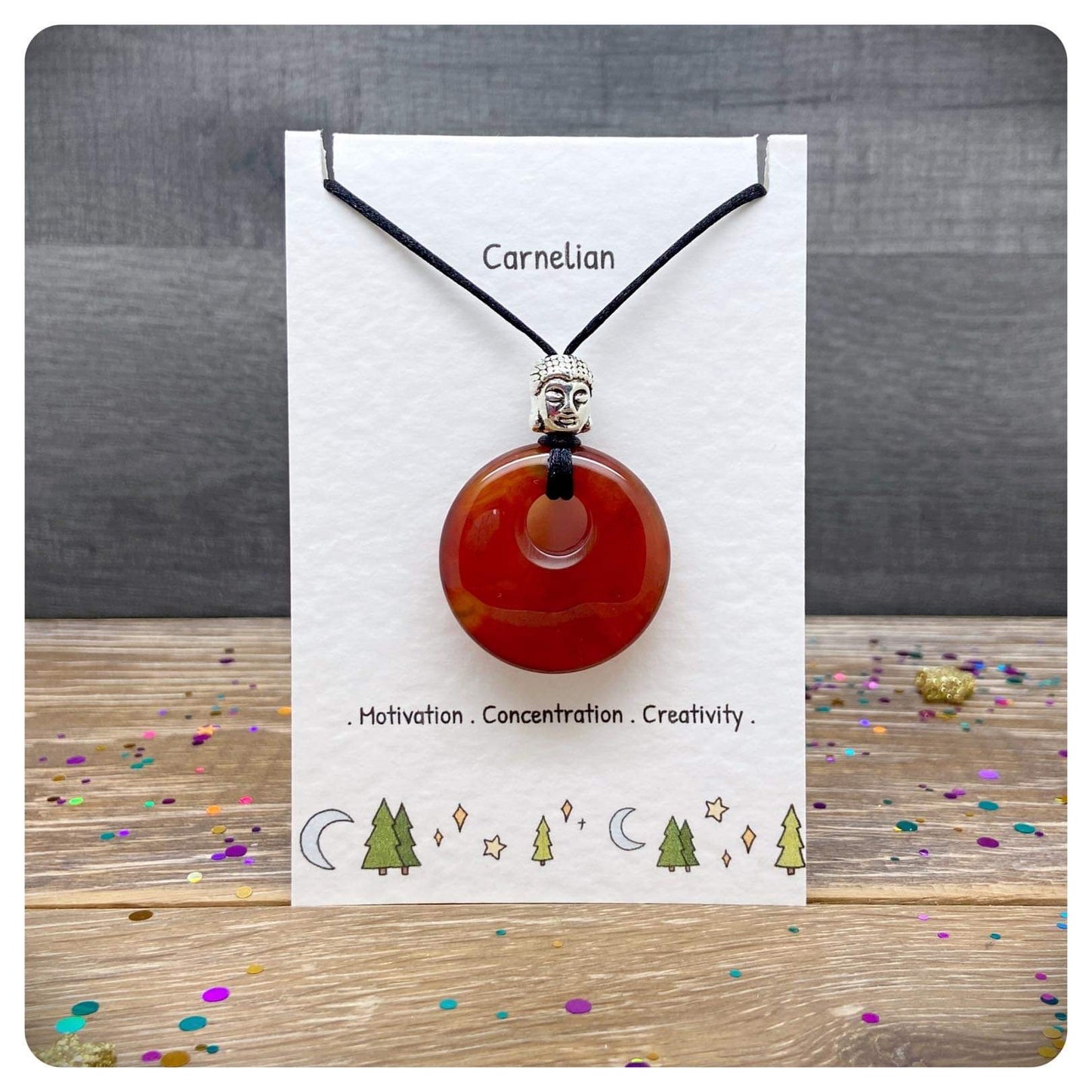 Carnelian Agogo Adjustable Pendant, Cord Donut Necklace, Gemstone Round Necklace