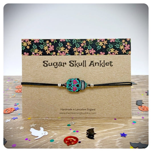 Sugar Skull Anklet, Candy Skull Ankle Bracelet, Christmas Goth Gift, Pretty Metal Gift For Her