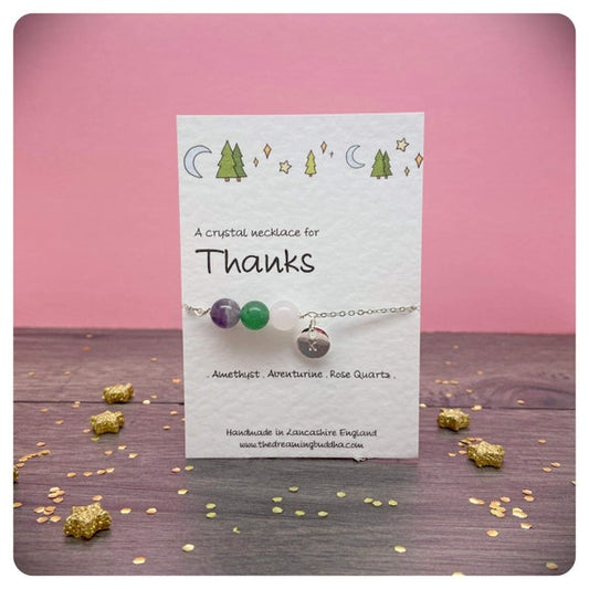 Thank You Crystal Necklace, So Thankful Greeting Card, Grateful To You Gift, Thank You Present, Appreciation Jewellery, Gratitude Crystals