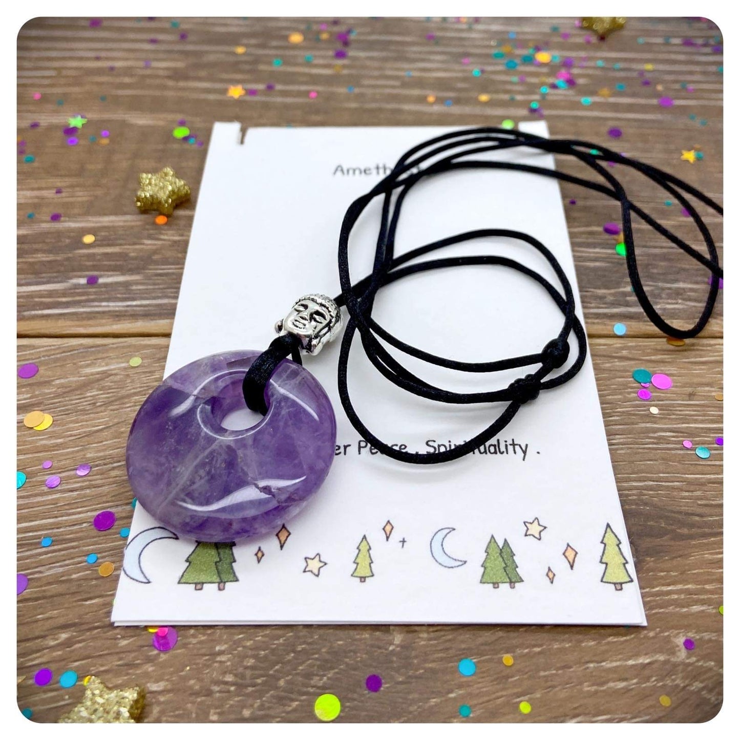 Amethyst Donut Pendant Necklace, Long Adjustable Necklace, Inner Peace Birthday Gift
