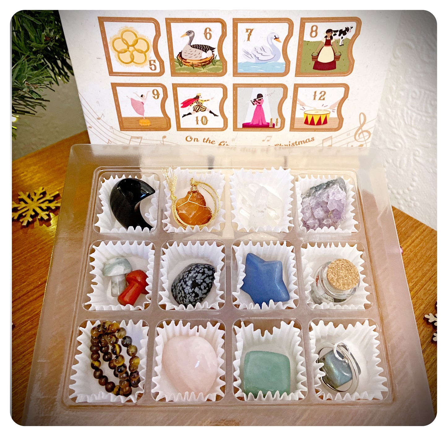 Crystal Christmas Gift Box, Twelfth Night Present, 12 Days Christmas Crystal Advent Calendar, Luxury Gemstone Xmas Gift