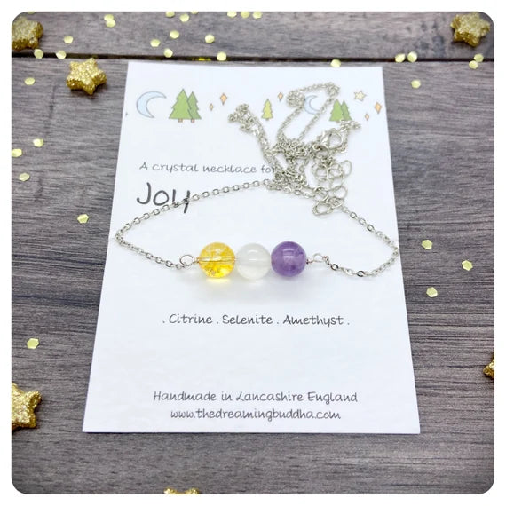 Personalised Crystal Joy Necklace, Positivity Gemstones, Positive Mindset Jewellery, Choose Joy Choker, Manifest Happiness Crystals