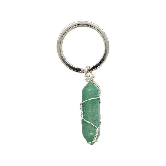 Wire Wrapped Aventurine Crystal Point Keyring, Good Luck Keyring, Driving Test Gift, New Home Present, Green Aventurine For Good Fortune