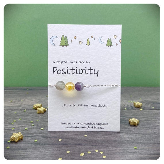 Positive Mindset Necklace, Crystals For Positivity, Believe in Yourself Card, Healing Well-being Jewellery, Mental Health Friendship Gift