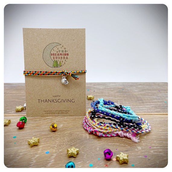 Friendsgiving Friendship Bracelet, Thanksgiving Card, Personalised Braided Bracelet