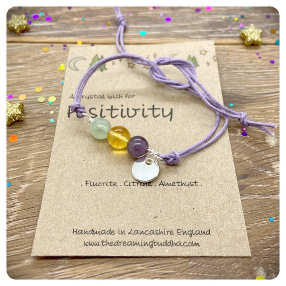 Positivity Wish Bracelet, Positive Crystals, Healing Well Being Bracelet, Gemstones For Happiness, Mental Health Gift, Healing Support Gems