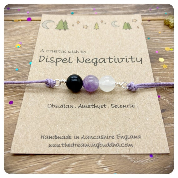 Bracelet For Negative Energy, Crystals To Dispel Negativity, Genuine Healing Gemstones, Fear Friendship Gift, Positive Wish Bracelet