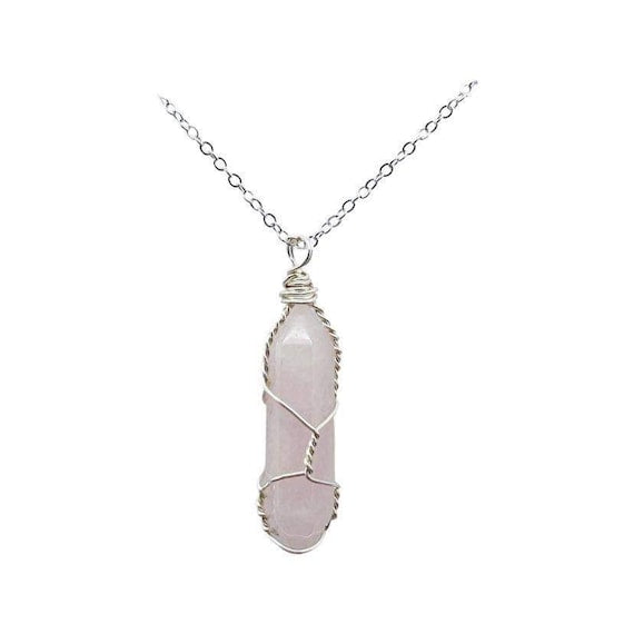 Rose Quartz Crystal Necklace, Wire Wrapped Point Pendant, Pink Love Gemstone Gift, Silver Plated Necklace Gift Box, Love You Jewellery