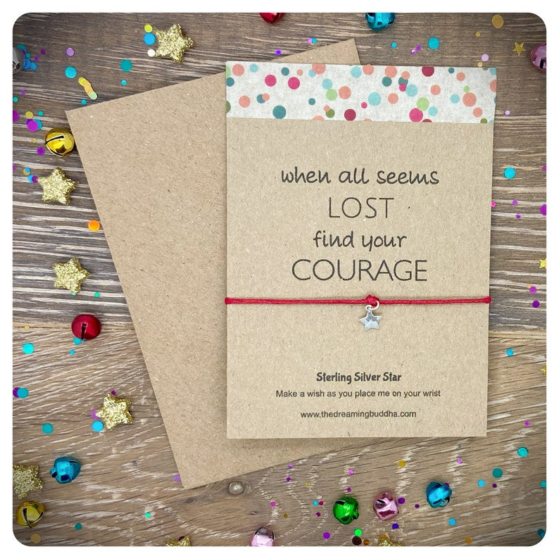 Silver Courage Wish Bracelet, Tough Times Friendship Bracelet, Strength Quote Card
