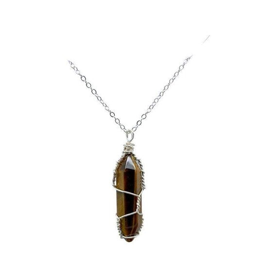 Tigers Eye Crystal Point Pendant, Encouragement Gift For Her, Wire Wrapped Gemstone Necklace, Personalised Genuine Crystal Jewellery