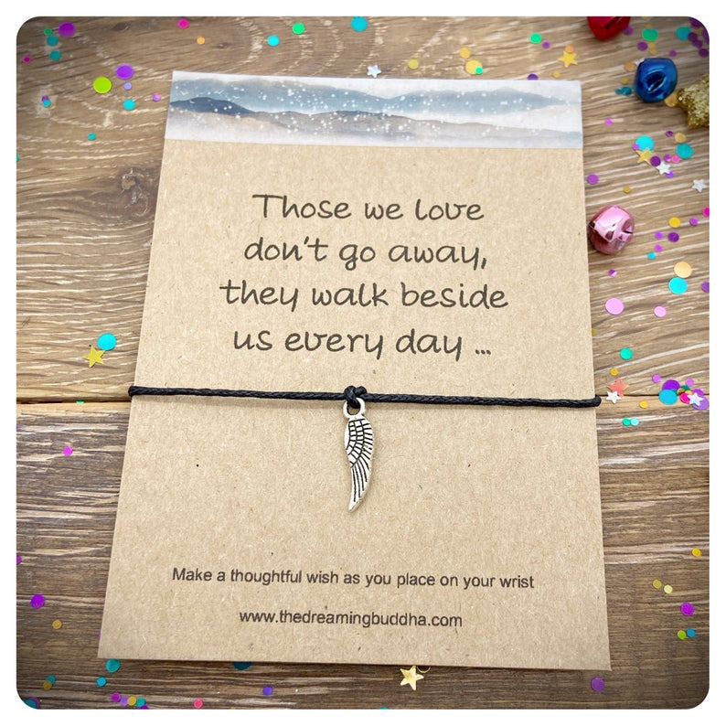 Those We Love Wish Bracelet, Condolence Gift, Memorial Jewellery, Angel Wings Wishlet, Sorry For Your Loss Cord Bracelet