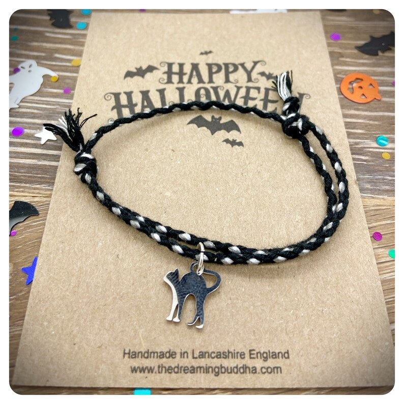 Halloween Cat Bracelet, Braided Friendship Gift, Trick Or Treat Party Favors