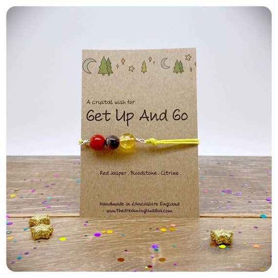 Motivational Get Up and Go Bracelet, Personalised Crystal Beaded Bracelet, Don’t Give Up Jewellery, Keep Going Gemstone Gift