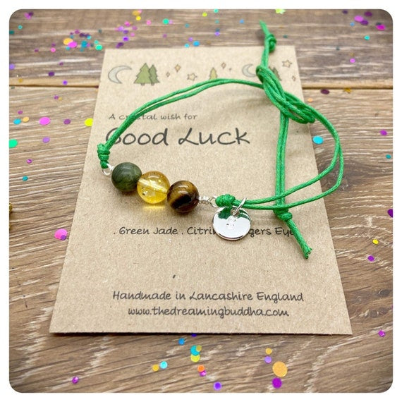 Good Luck Card, Good Fortune Gemstones, Good Luck Crystal Bracelet, Lucky Keepsake Jewellery, Thinking of You, Good Luck Exams