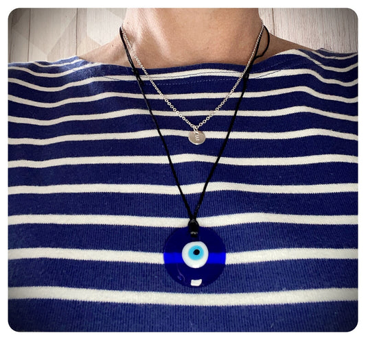 Initial & Glass Evil Eye Necklace, Personalised Nazar Necklaces, Protection Greek Eye Layered Set