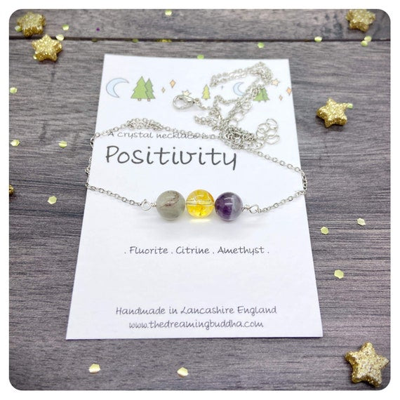 Positive Mindset Necklace, Crystals For Positivity, Believe in Yourself Card, Healing Well-being Jewellery, Mental Health Friendship Gift