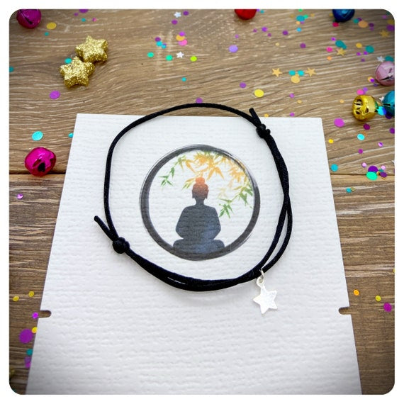 Meditation Bracelet, Mindfulness Gift, Yoga Card, Friendship Bracelet, Manifestation Quote