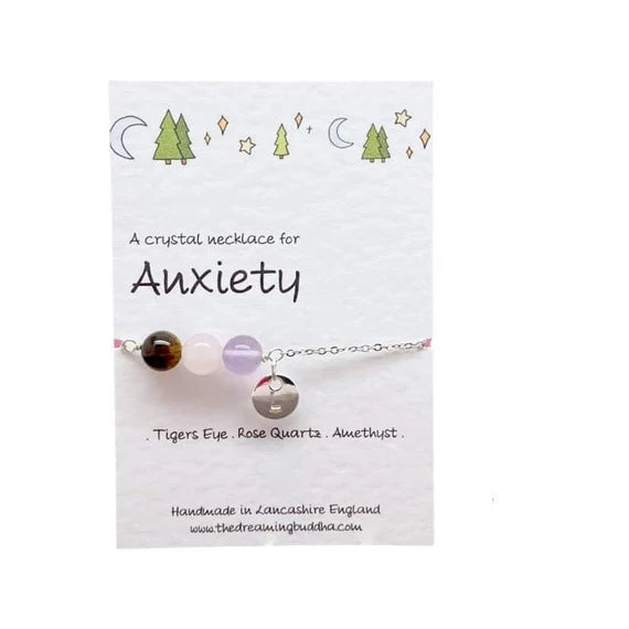 Personalised Crystal Anxiety Necklace, Mental Health Jewellery, Stress Relief Long Necklace, Anxiety Support Choker, Healing Gemstones