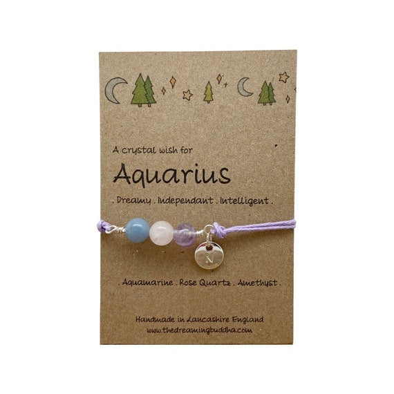 Aquarius Zodiac Crystal Bracelet, Horoscope Gift, Astrology Birthstone Anklet, Personalised Star Sign Gift