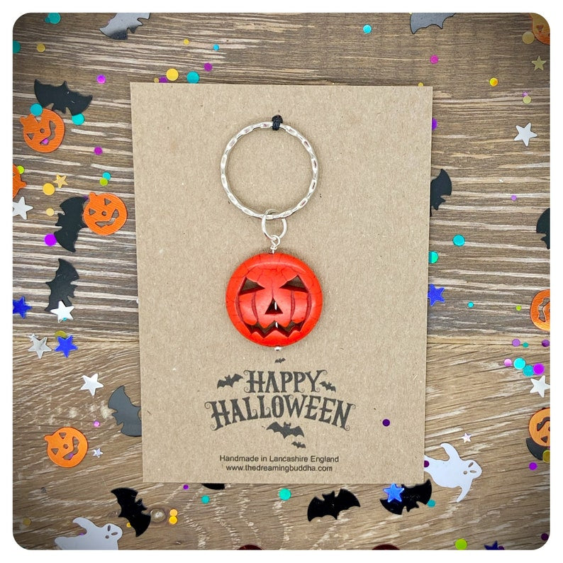 Halloween Pumpkin Keychain, Witch Wizard Keyring Gift, Personalised Jack O Lantern Keychain