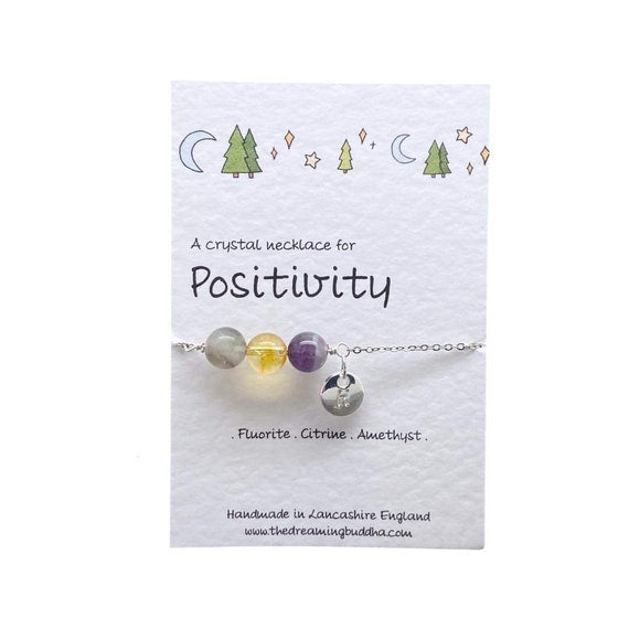 Positive Mindset Necklace, Crystals For Positivity, Believe in Yourself Card, Healing Well-being Jewellery, Mental Health Friendship Gift