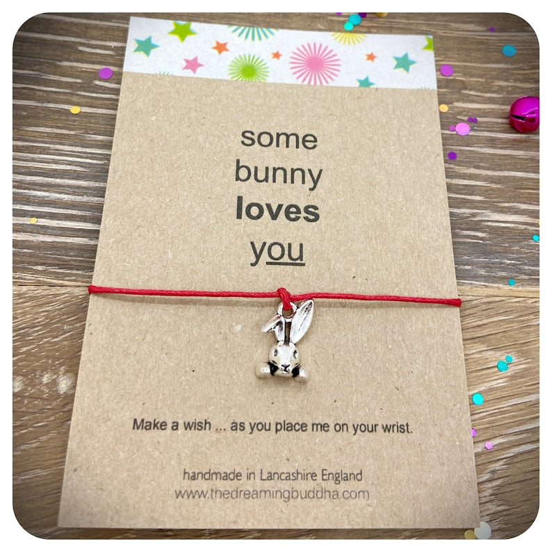Bunny Wish Bracelet, Some Bunny Loves You, Love You Wishlet, Rabbit Cord Bracelet, Easter Hunt Gift