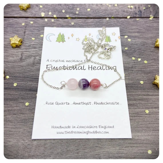 Emotional Healing Crystal Necklace, Personalised Jewellery, Inner Peace Gemstones, Emotional Support Gift, Thinking Of You Letterbox Gift