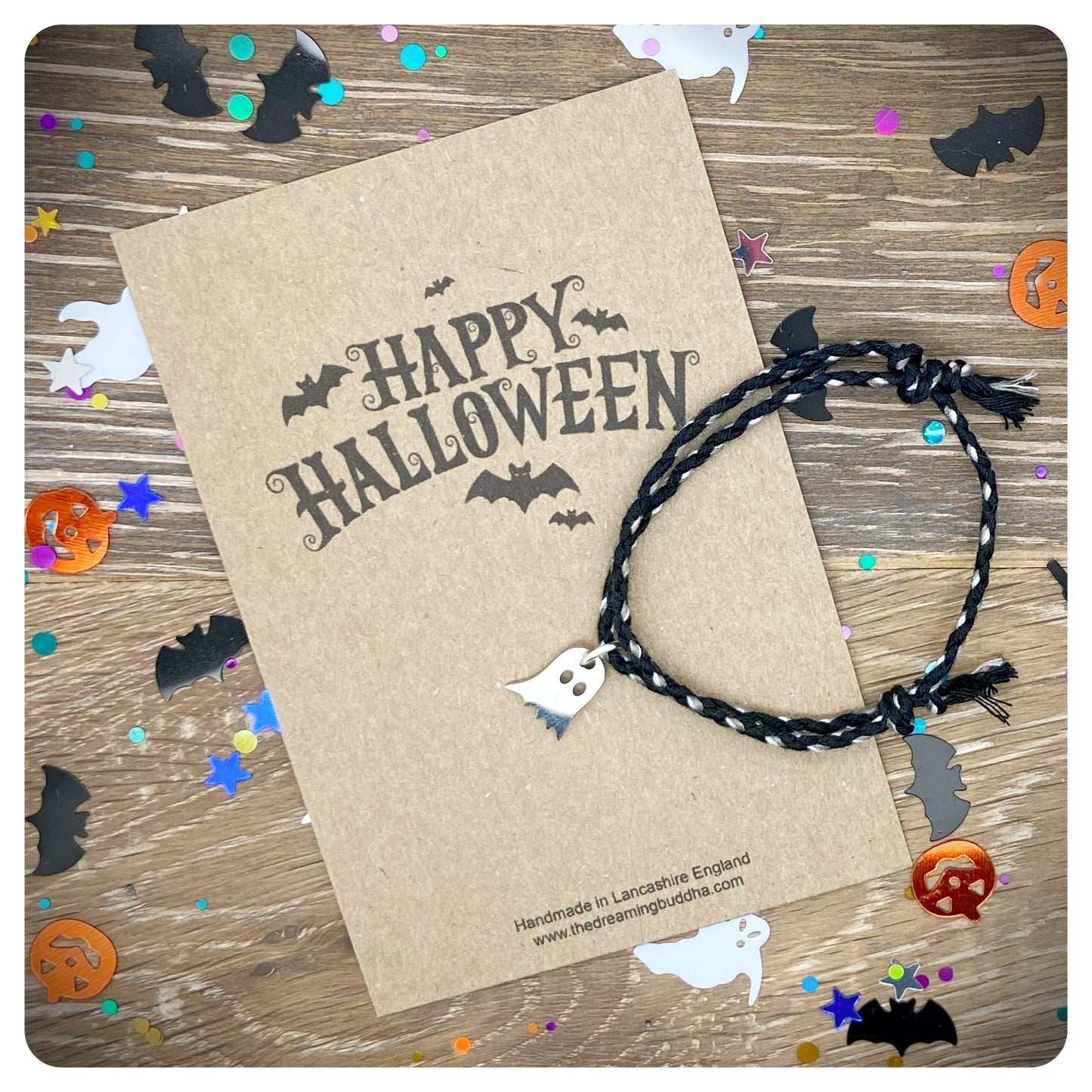 Halloween Ghost Bracelet, Spooky Braided Jewellery, Woven Plaited Friendship Gift