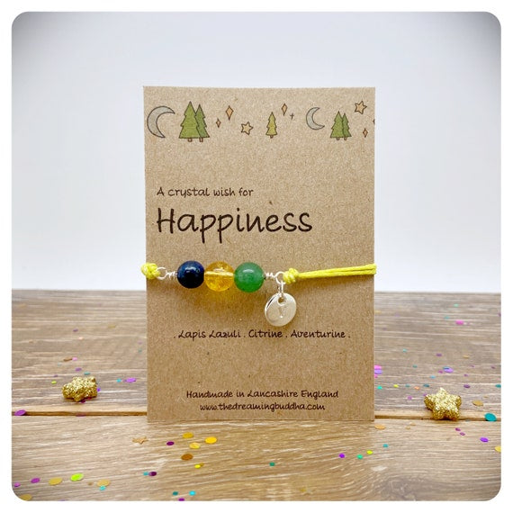 Happiness Crystal Bracelet, Positive Energy Crystals, Healing Wish Bracelet, Joy Gemstone Anklet, Positive Mindset Card, Letterbox Gift