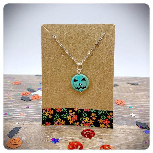 Howlite Pumpkin Necklace, Halloween Costume Jewellery, Silver Chain Necklace