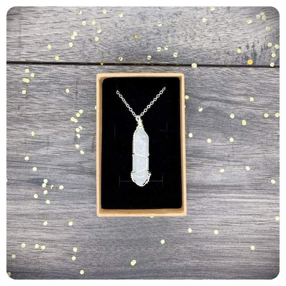 Clear Quartz Wrapped Pendant, Silver Plated Crystal Point Necklace, Personalised Positivity Gift, Crown Chakra Jewellery, April Birthday