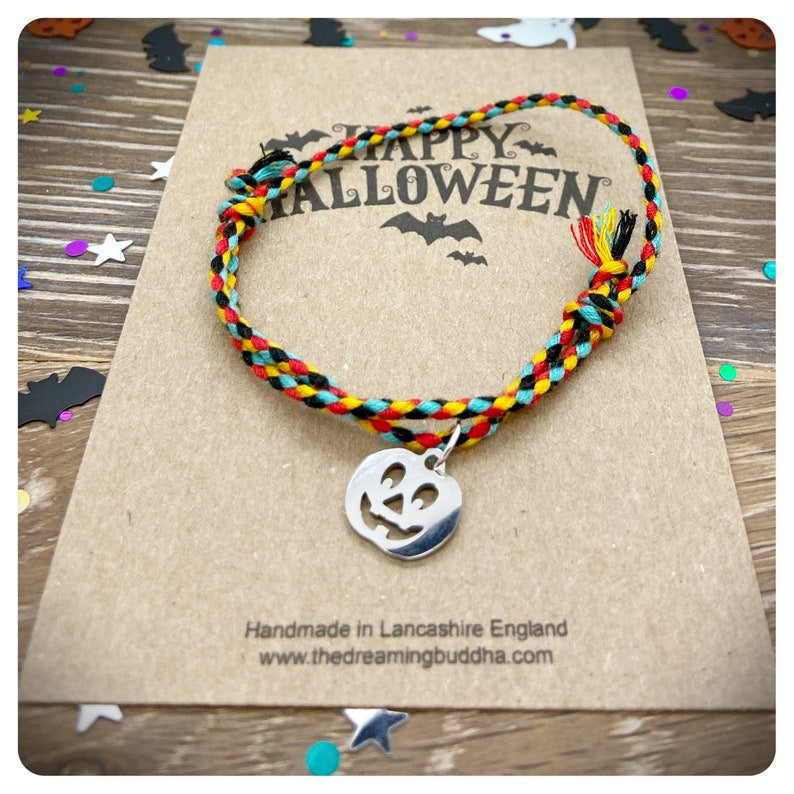 Halloween Pumpkin Friendship Bracelet, Simple Braided Jewellery, Plaited Woven String Gift