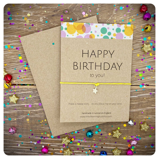Happy Birthday 925 Silver Wish Bracelet, Happy Birthday Gift Card, Postal Birthday Gift, Personalised Birthday Bracelet, Star Birthday Card